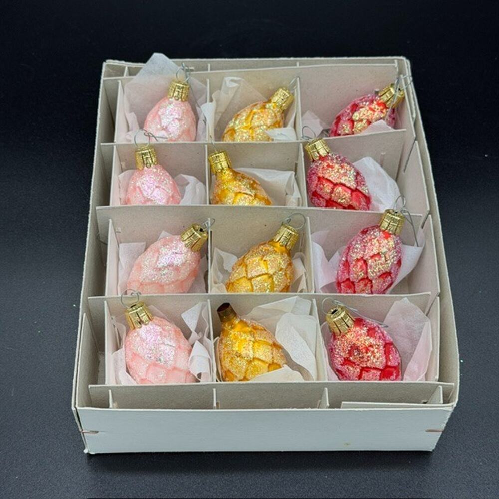 Vtg Acorn Ornaments~Glass~Czech Republic~Set of 12